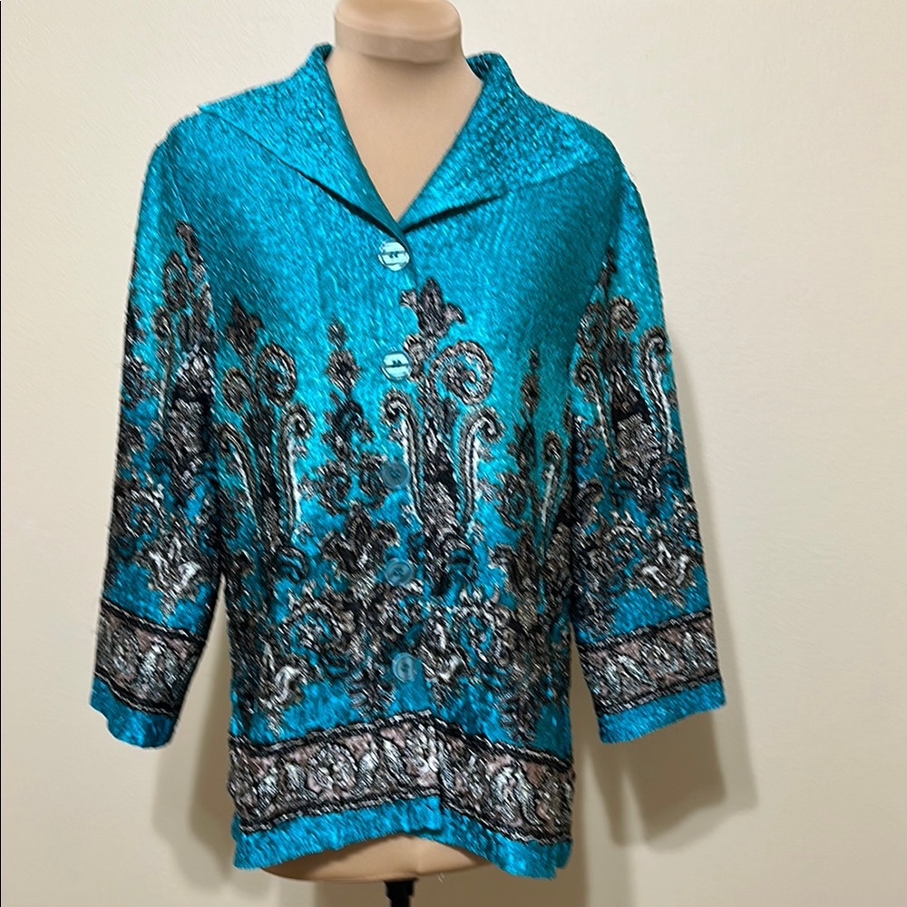 Joni B Blue and Black‎ Boxy Sailor Collar 3/4 Sleeve Blouse